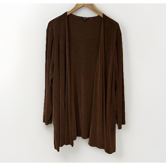Vikki Vi Cardigan 2X Brown Open Front Duster Lightweight Sweater Jacket Travel - Picture 1 of 8